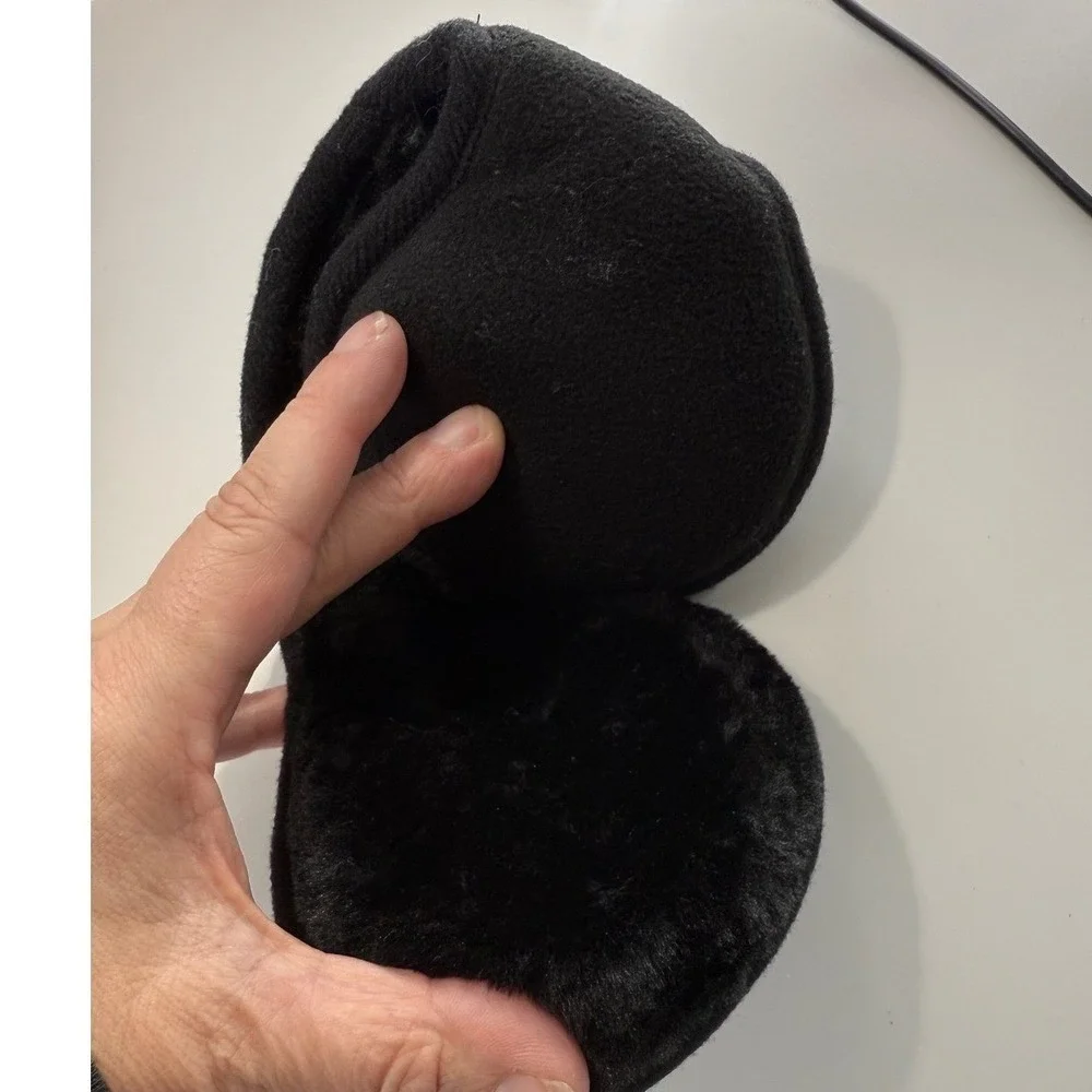 Kids Black Fleece Earmuffs Behind the Head‎ Winter Ear Warmers Faux Fur Lined